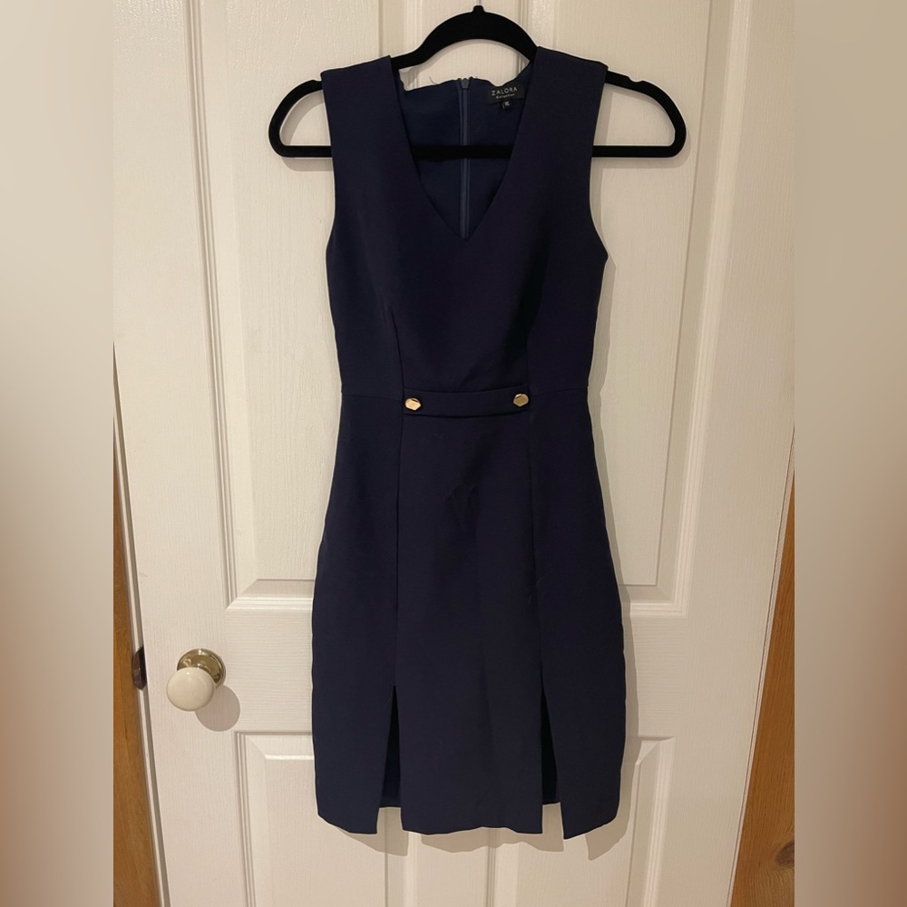 Zalora XS navy blue dress with gold button detail